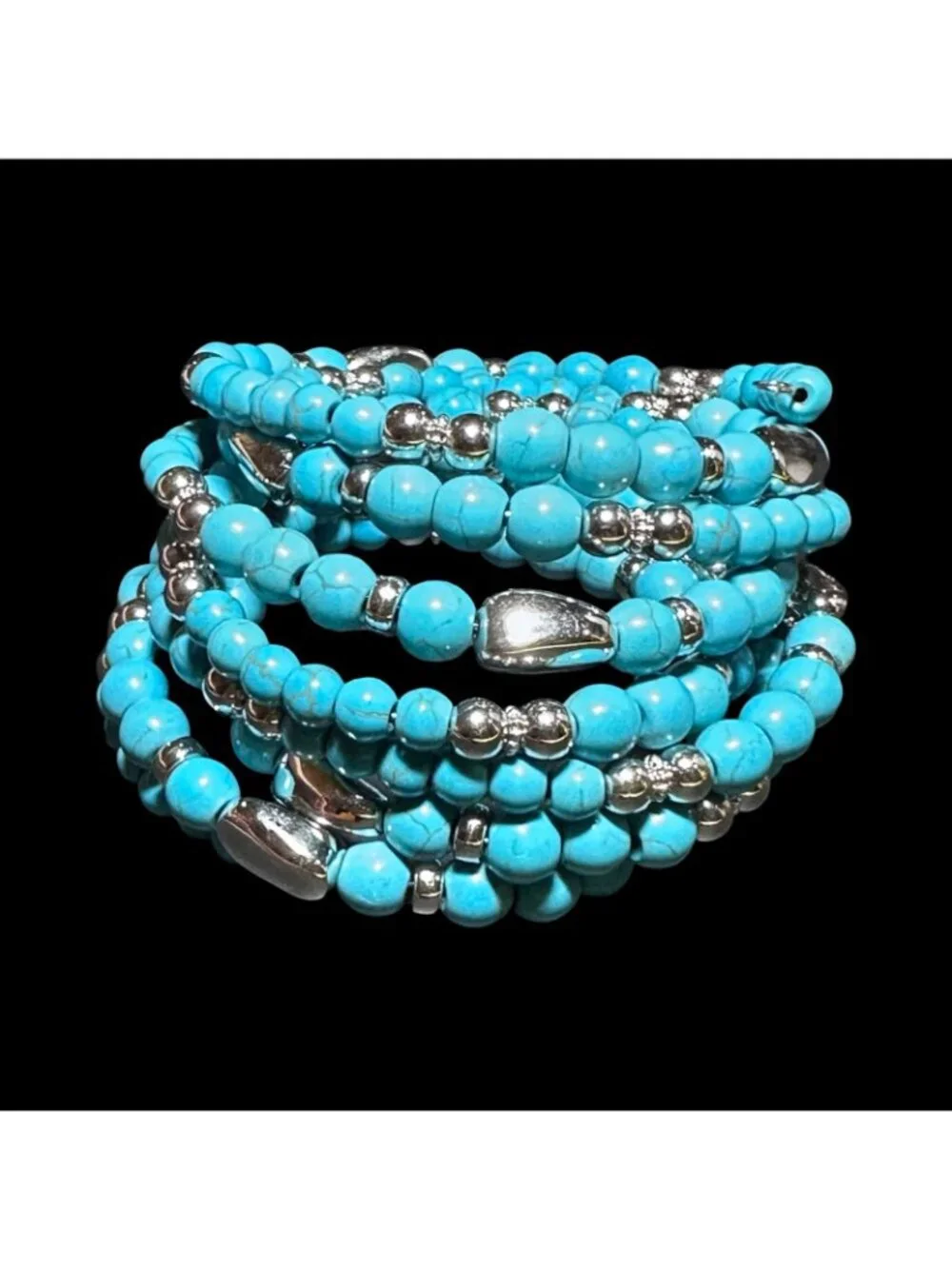 Wrap Bracelet Blue Silver Tone Beaded Chunky Womens Costume Jewelry NWOT